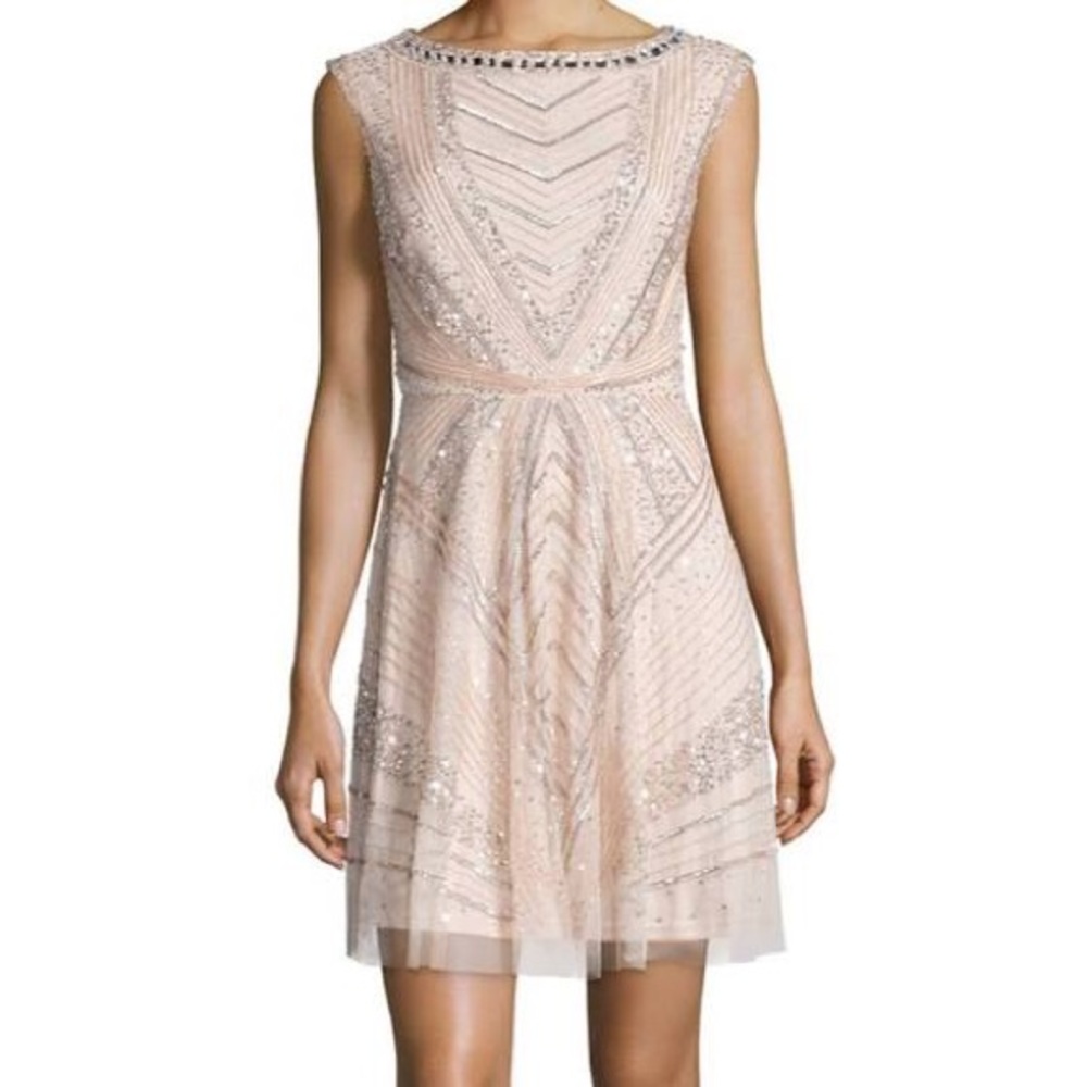 Aidan Mattox Cap Sleeve Blush Beaded Dress NWT